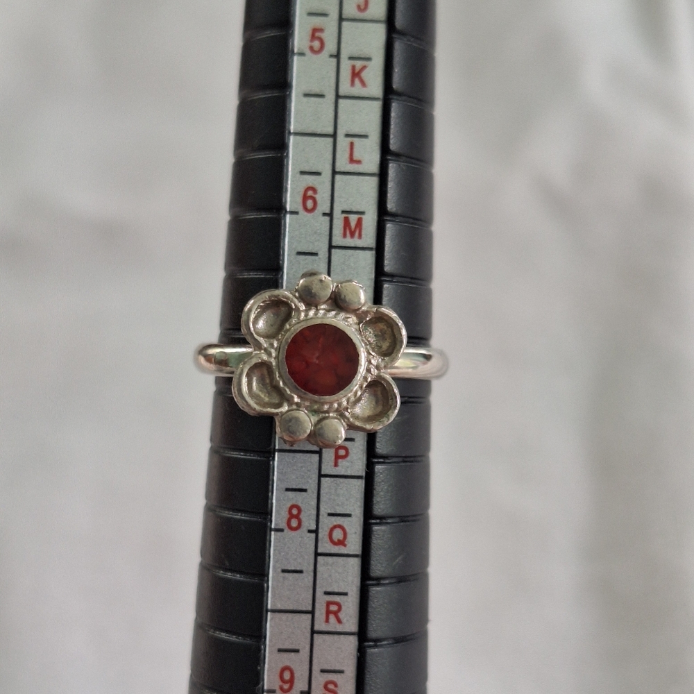 Crushed red coral flower ring